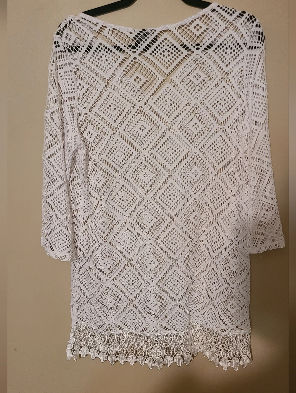 Women's White Crochet V-Neck Tunic with Tassel Tie Swim Cover Up Size L - Picture 4 of 4